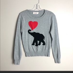 Gray cotton elephant and heart graphic sweater